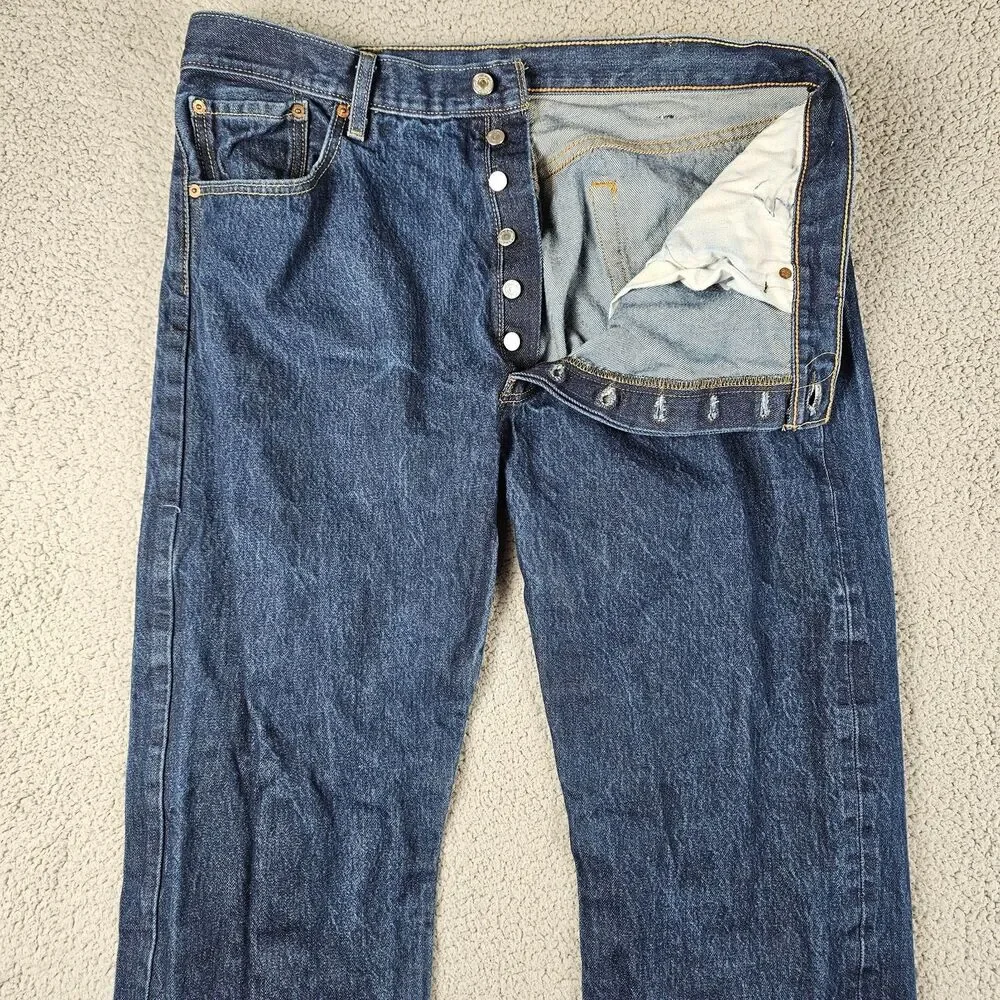 Levis 501 Jeans Mens 38x29 Blue Original Fit Straight Buttonfly Rigid Workwear